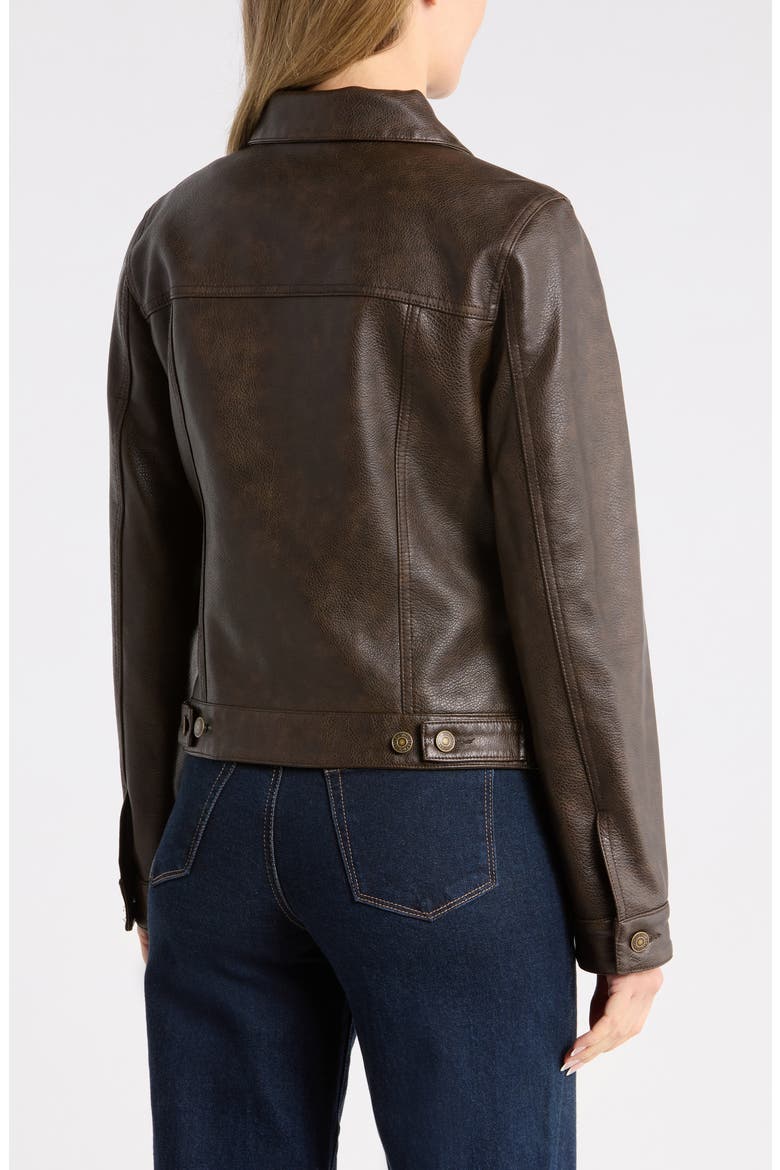 Faux Leather Trucker Jacket, Alternate, color, BROWN