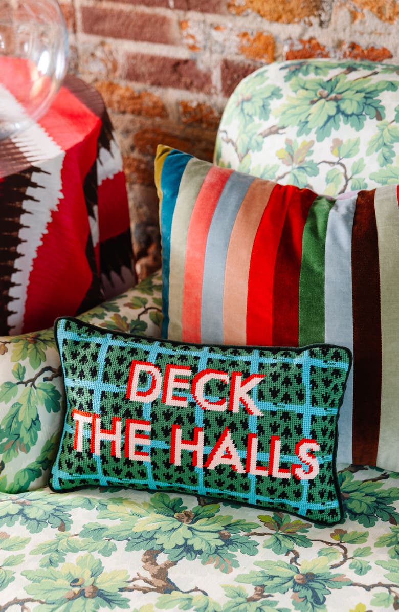 Furbish Deck the Halls Needlepoint Pillow, Alternate, color, Deck The Halls
