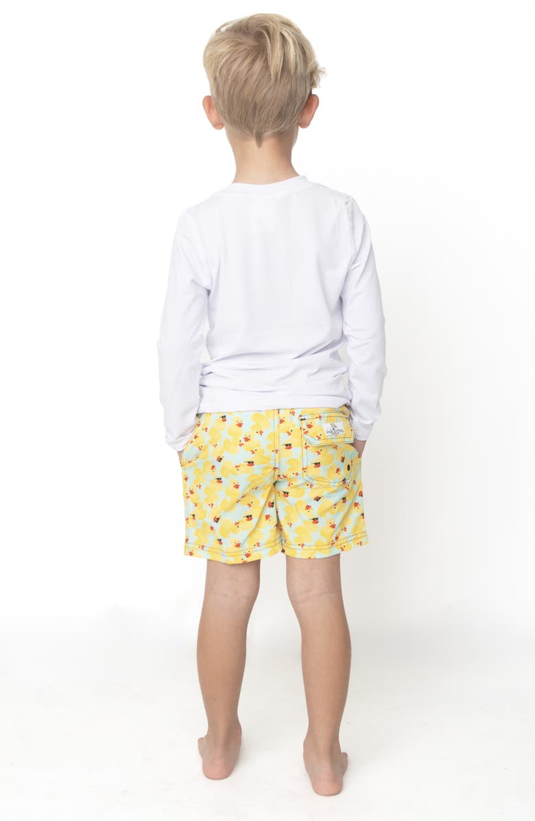 Shade Critters Kids' Ditsy Duck Print UPF 50+ Swim Trunks, Alternate, color, Yellow