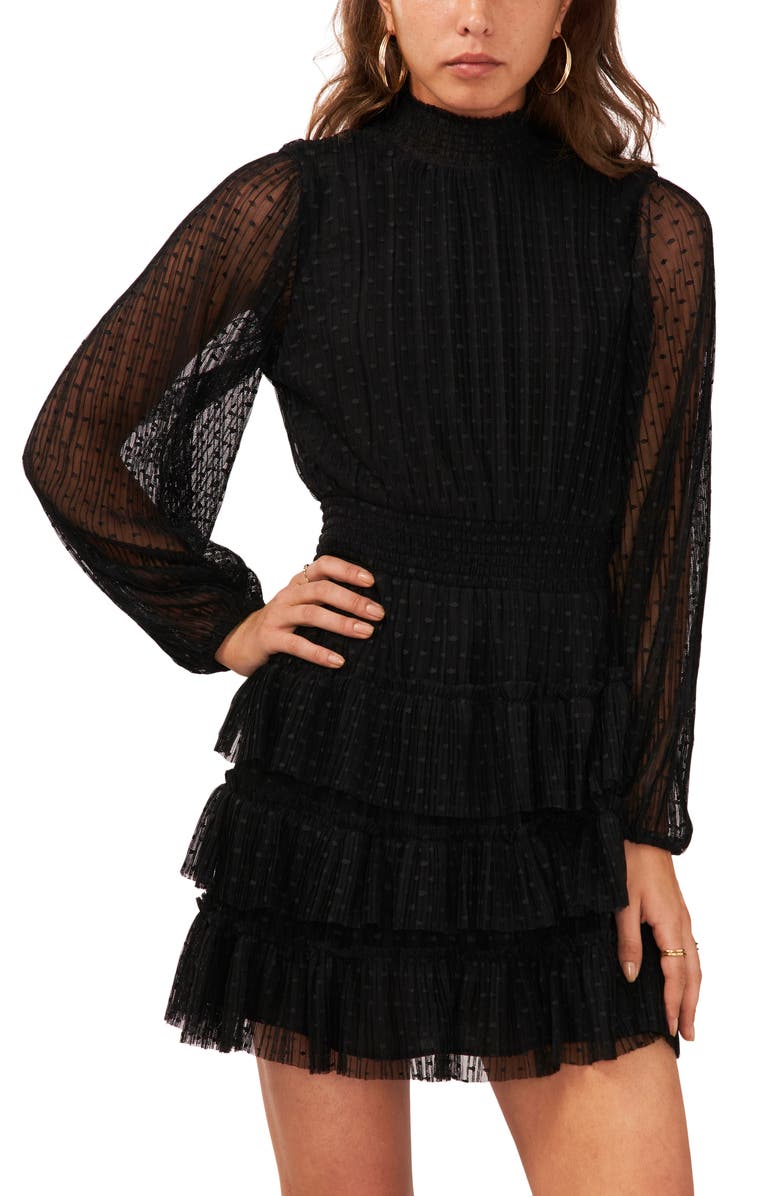 1.STATE Long Sleeve Plissé Point d'Esprit Minidress, Alternate, color, 