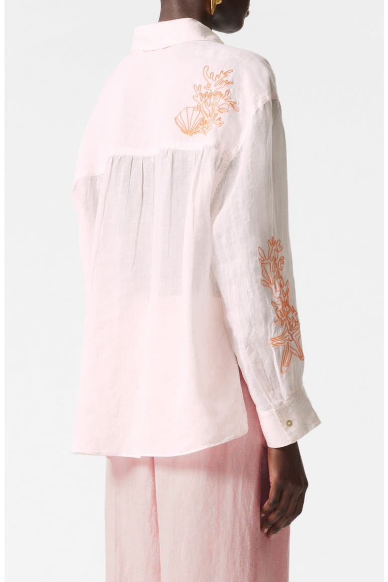 Embroidered Sheer Button-Up Shirt, Alternate, color, PINK DUSTY LIGHT