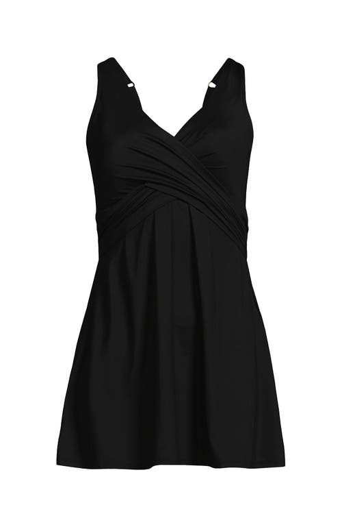 Lands' End D-cup Slender Suit Wrap Mini Swim Dress One Piece Swimsuit In Black