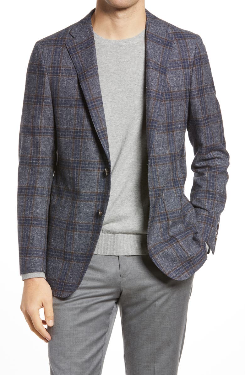 Hickey Freeman Classic Fit Plaid Wool Blend Sport Coat, Main, color,