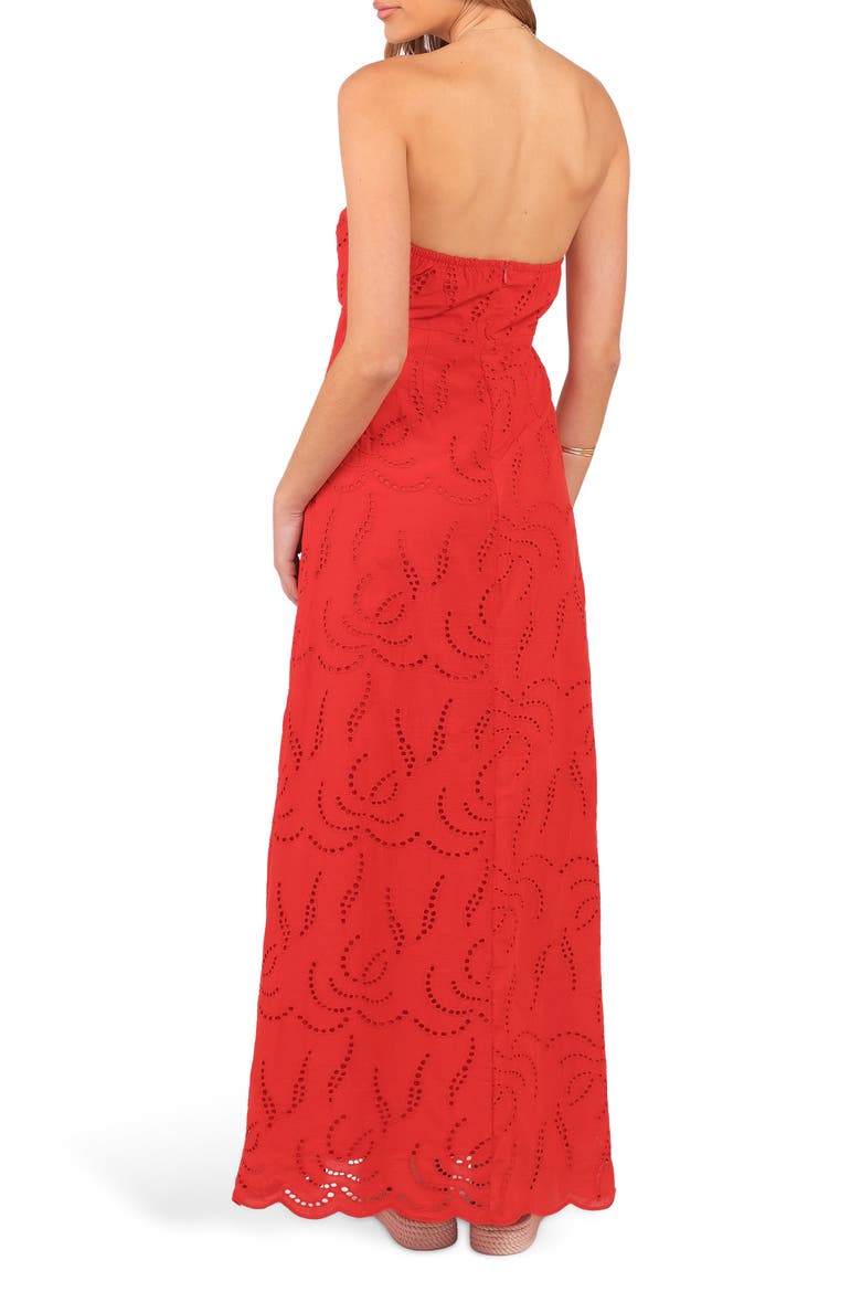 Annika Eyelet Strapless Cotton Maxi Dress, Alternate, color, RED