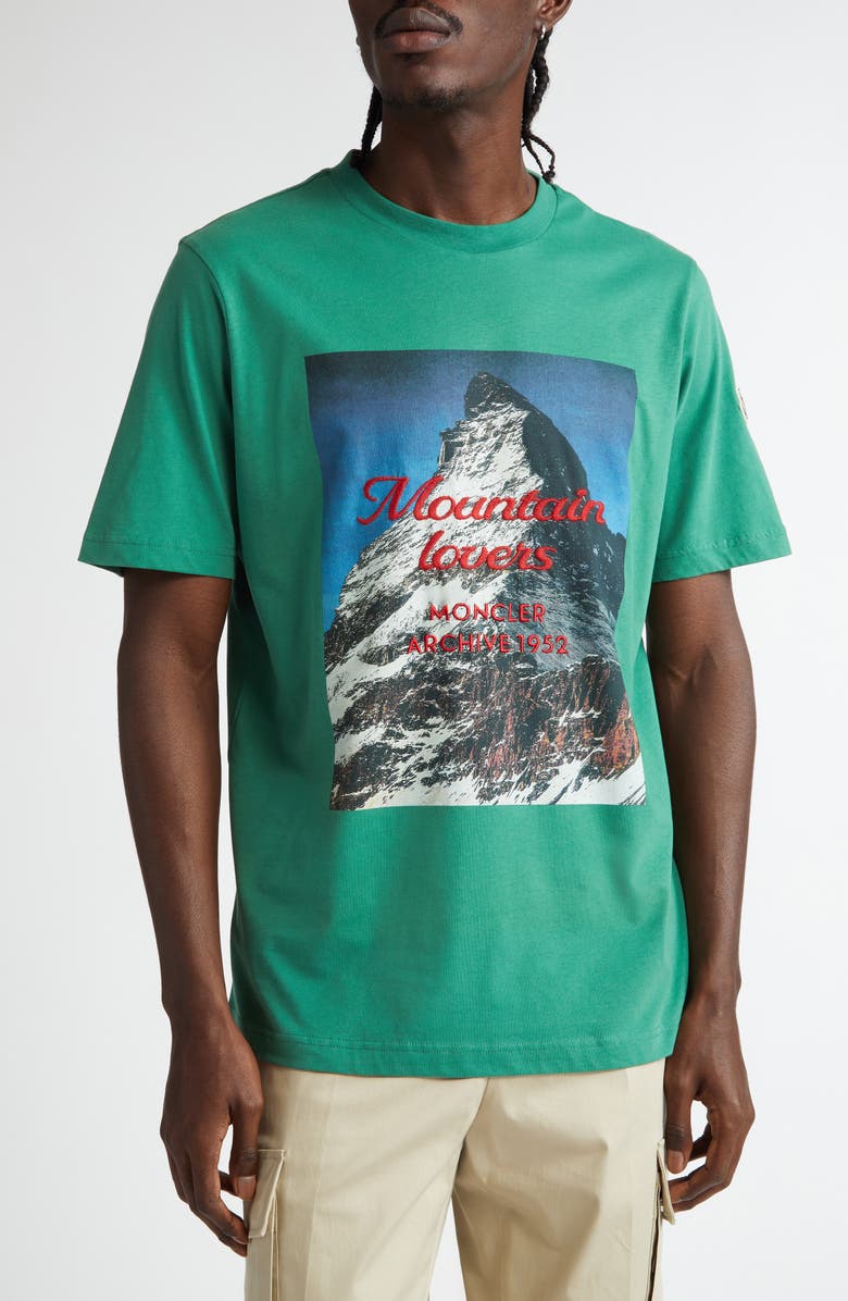 Moncler Mountain Motif Embroidered Graphic T-Shirt, Main, color, 