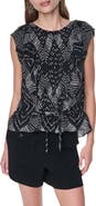 DKNY Print Flange Sleeve Ruffle Front Top