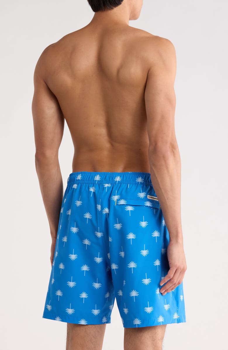 Scotch & Soda Palm Tree Print Swim Trunks, Alternate, color, Campanula