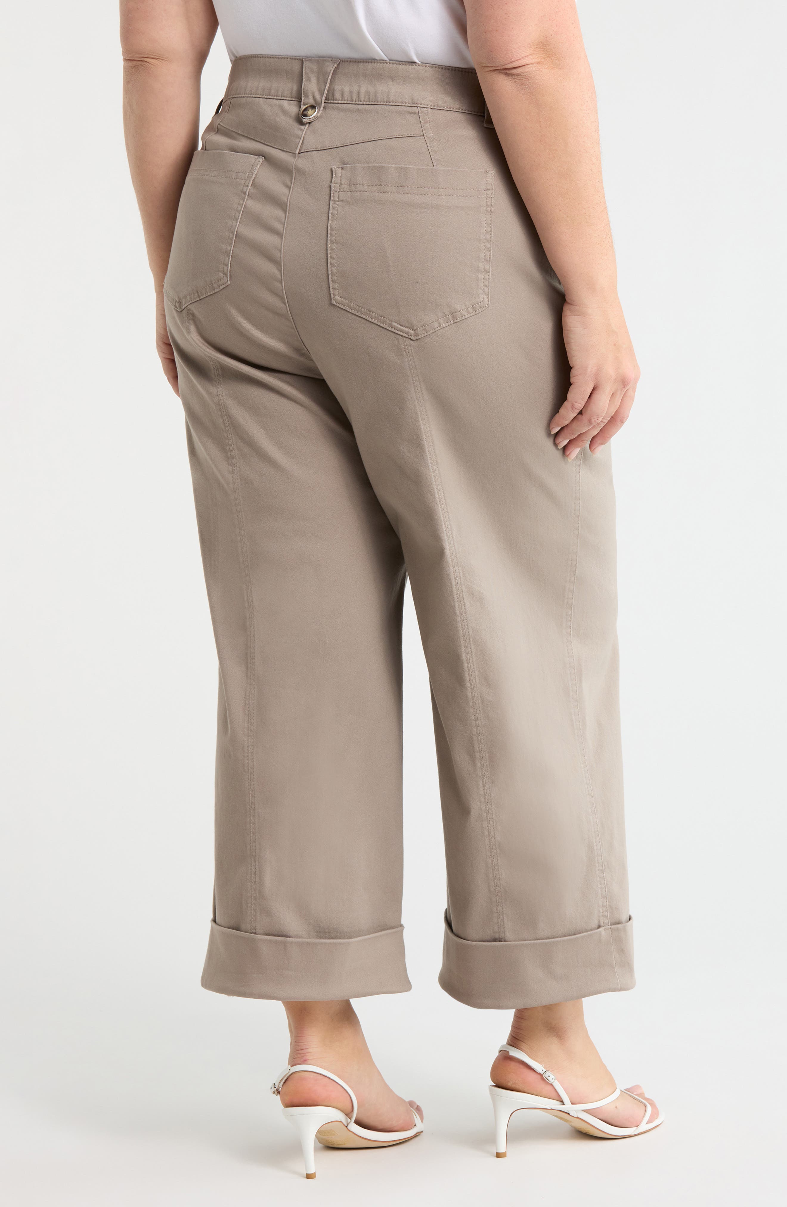 Skyrise Exposed Button Cuffed Wide Leg Twill Pants - image 4