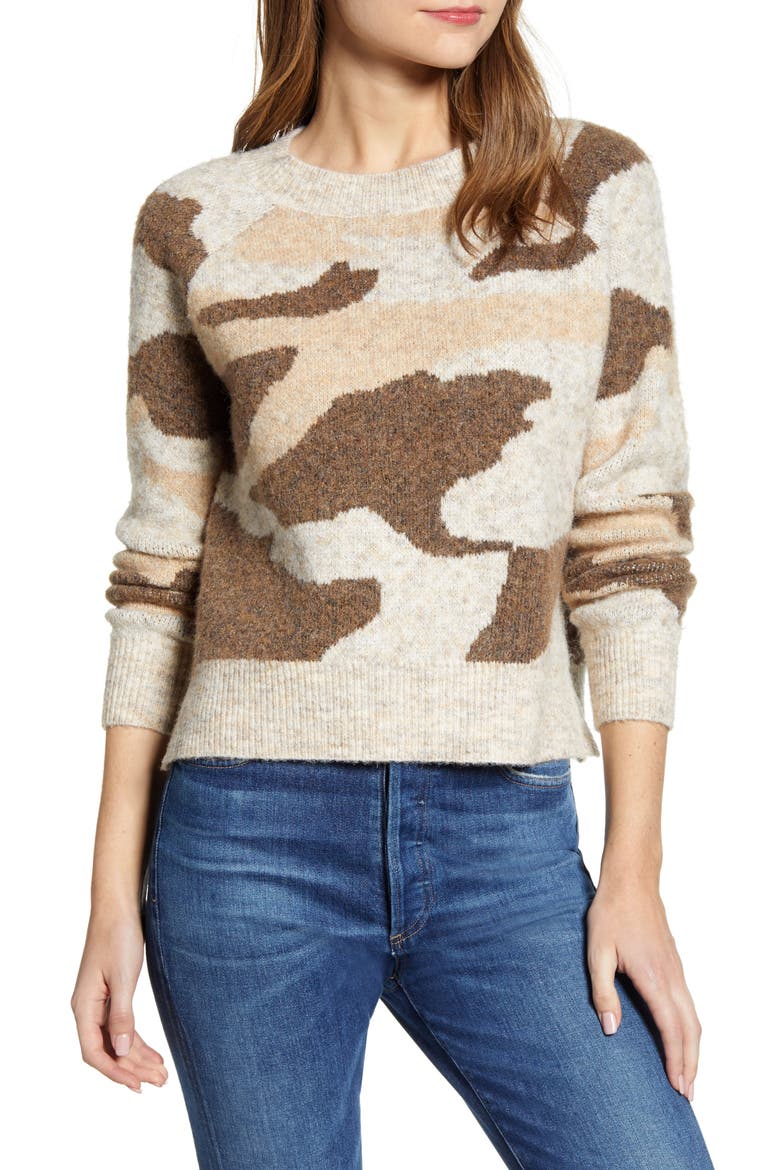 Camo Jacquard Crewneck Sweater, Main, color, NATURAL