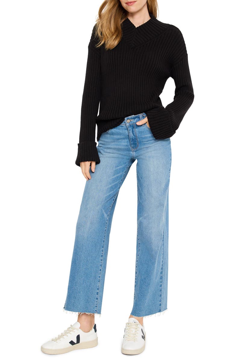 NIC+ZOE Mock V-Neck Rib Sweater, Alternate, color, Black Onyx