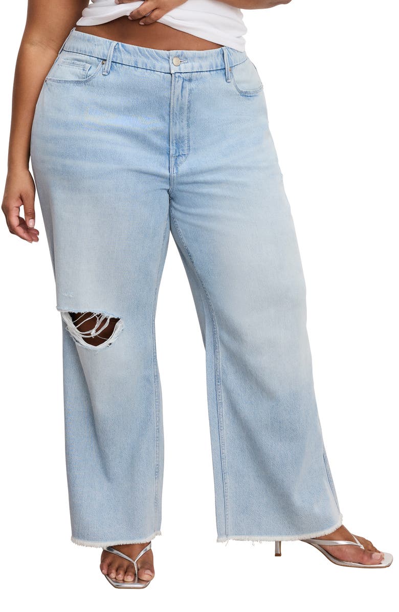 Good American Good Skate Fray Hem Crop Wide Leg Jeans, Alternate, color, Indigo959