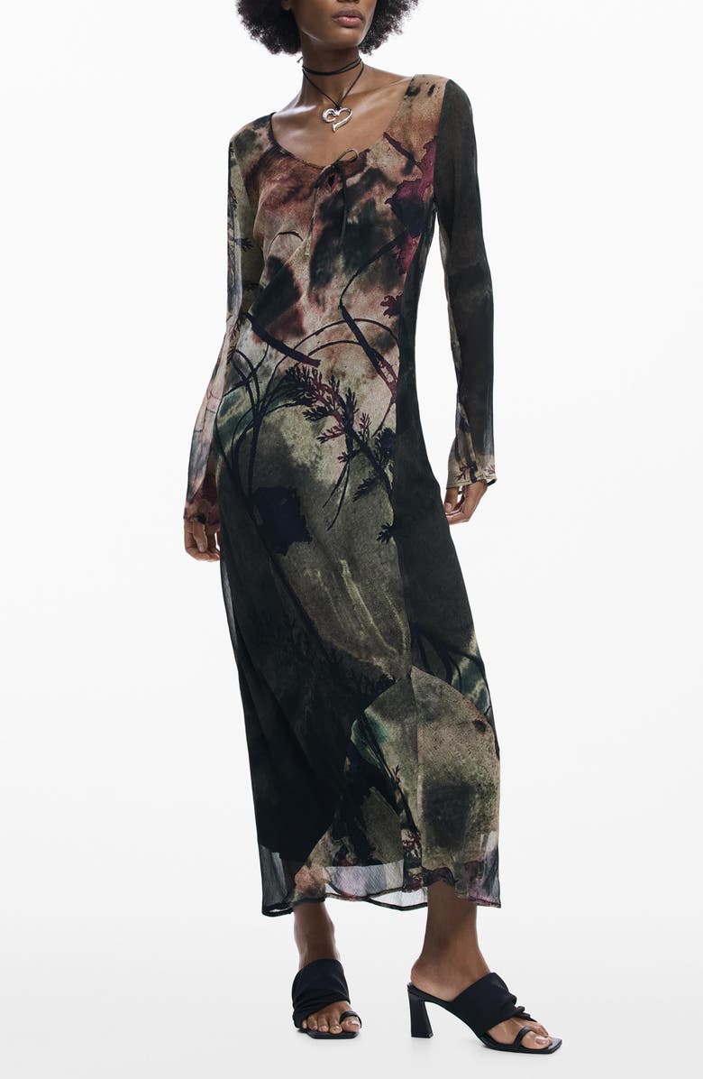 Desigual Abstract Print Long Sleeve Dress, Main, color, 