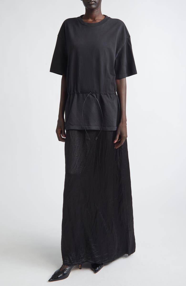 Haikure Joopy Drawstring Waist Mixed Media T-Shirt Dress, Main, color, Black