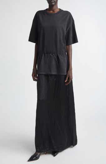 Joopy Drawstring Waist Mixed Media T-Shirt Dress