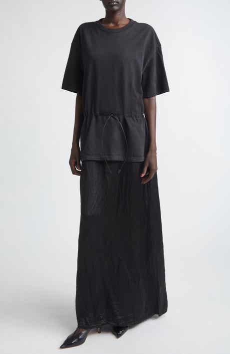 Joopy Drawstring Waist Mixed Media T-Shirt Dress