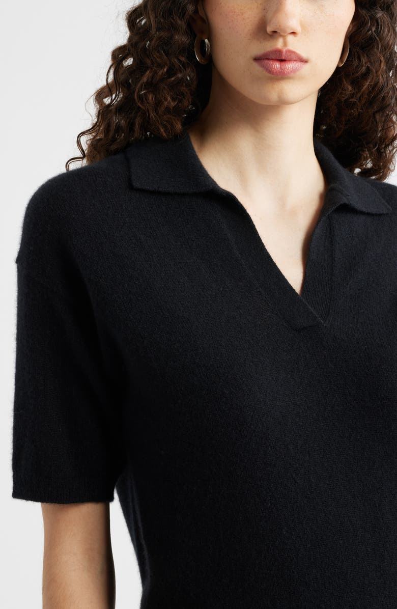 Nordstrom Cashmere Johnny Collar Short Sleeve Sweater, Alternate, color, Black Rock