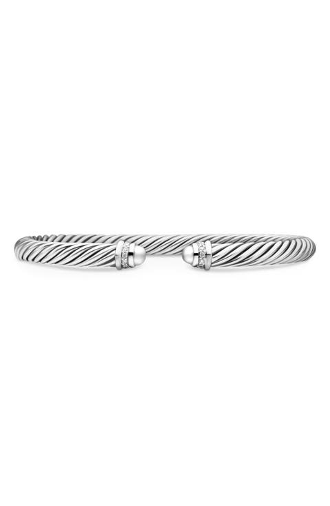Classic Cable Bracelet in Sterling Silver with Diamonds, 5mm