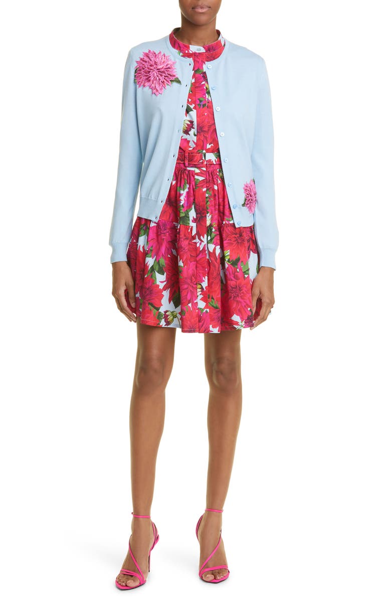 Oscar de la Renta Embroidered Dahlia Virgin Wool Cardigan, Alternate, color, 