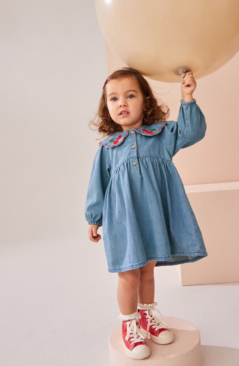 NEXT Kids' Cherry Long Sleeve Denim Dress, Alternate, color, 