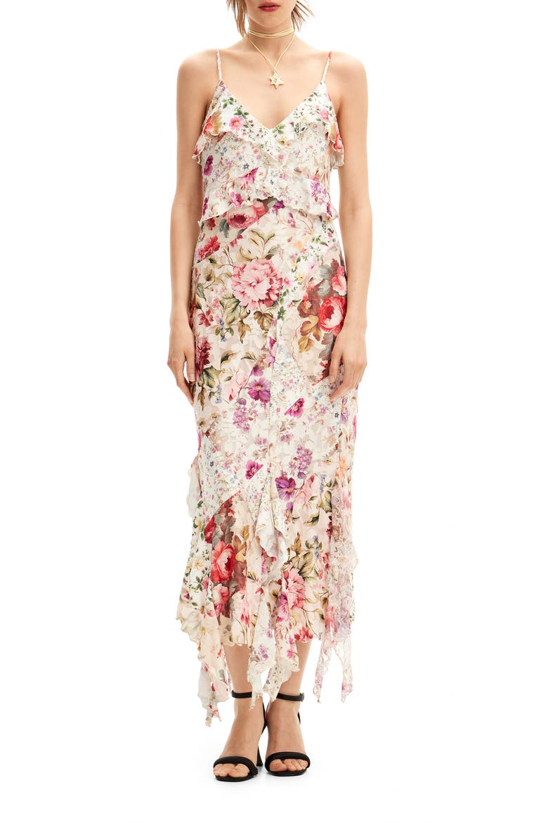 Aura Mixed Floral Print Handkerchief Hem Dress, Main, color, MIX