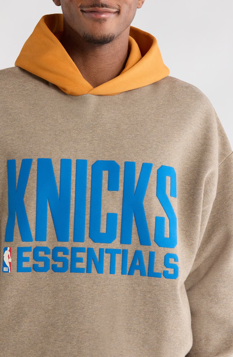 Fear of God Essentials x NBA New York Knicks Sports Fit Cotton Blend Hoodie, Alternate, color, Homestead Heather/ Orange