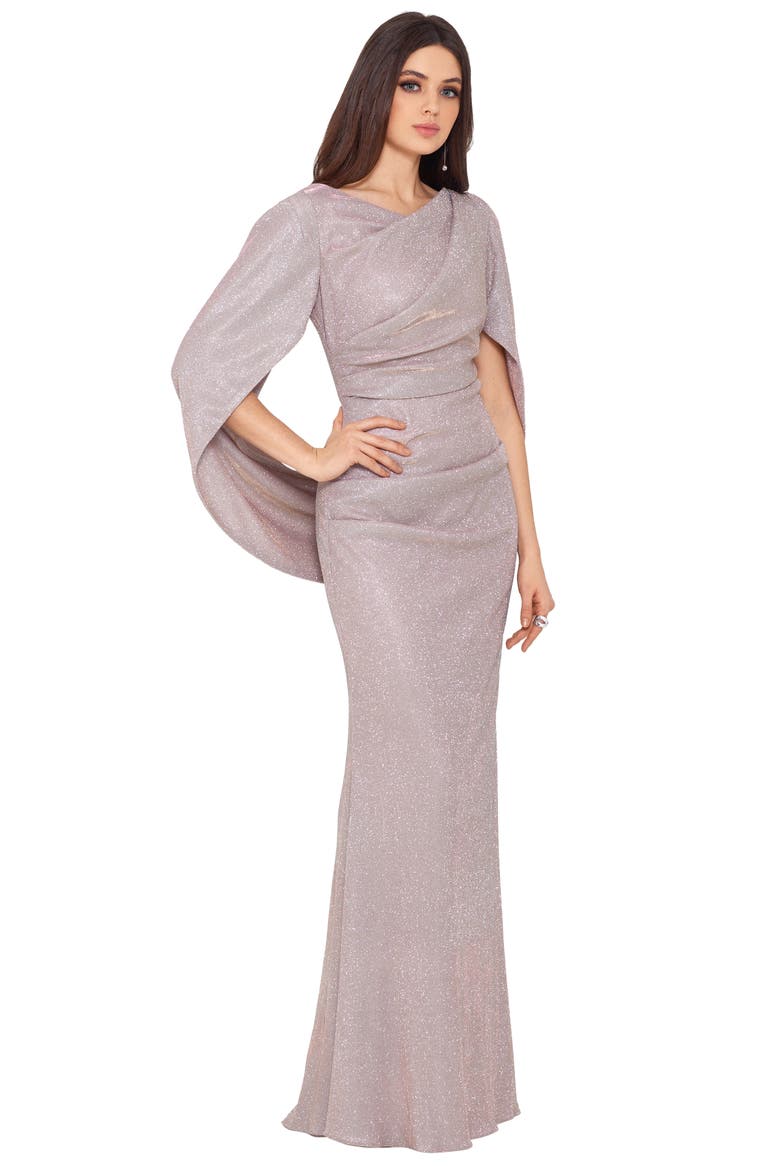 Cape Sleeve Trumpet Gown, Alternate, color, WHITE/PINK/GOLD