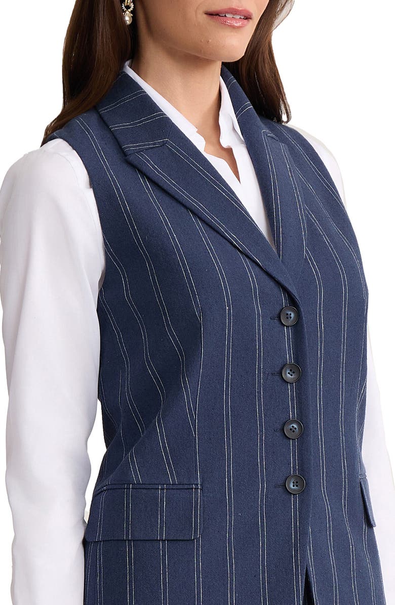 Jones New York Pinstripe Linen & Cotton Vest, Alternate, color, Pacific Navy/ Natural White