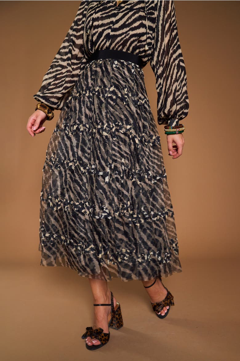 Printed Tull Skirt With Embroidery - Zebra print, Alternate, color, Black / Sand