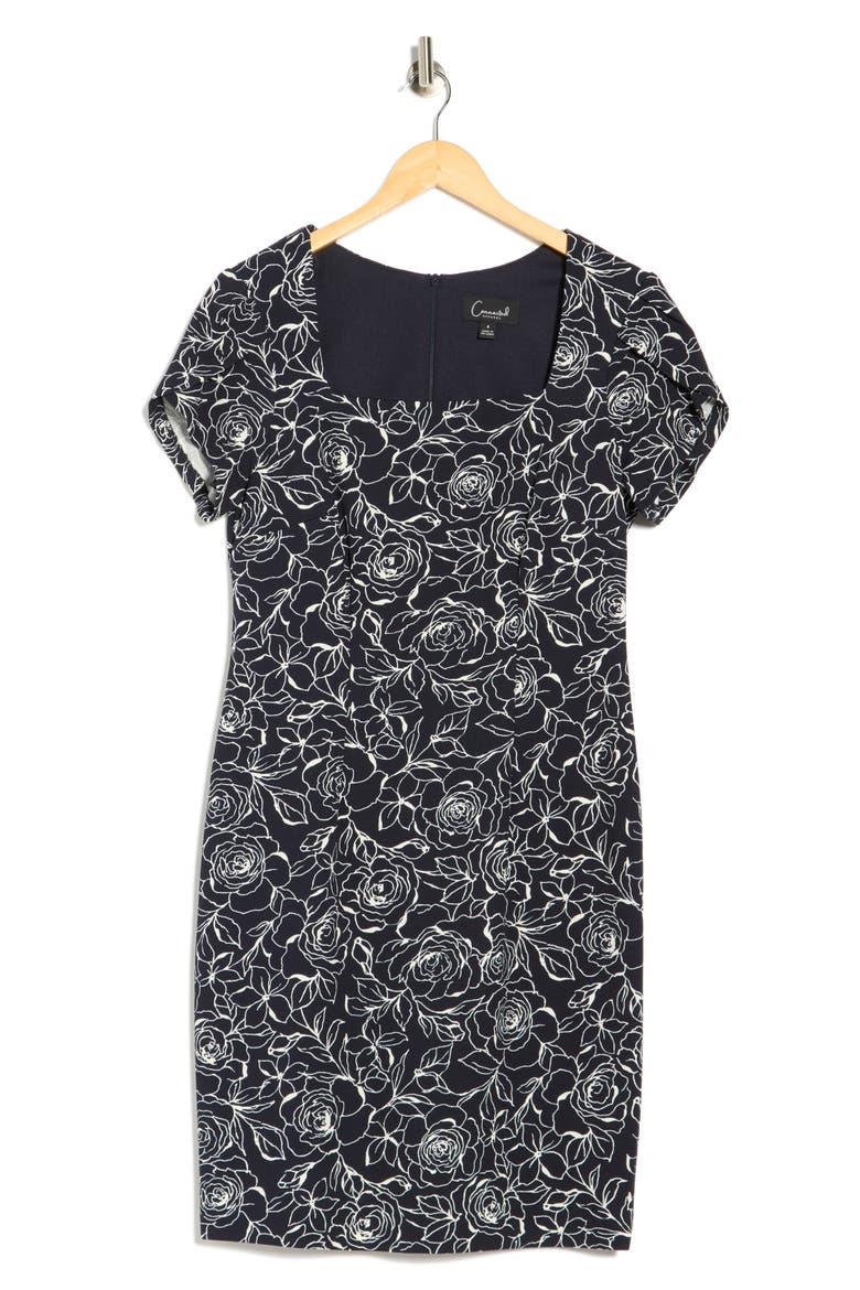 Floral Tulip Sleeve Sheath Dress, Alternate, color, NAVY
