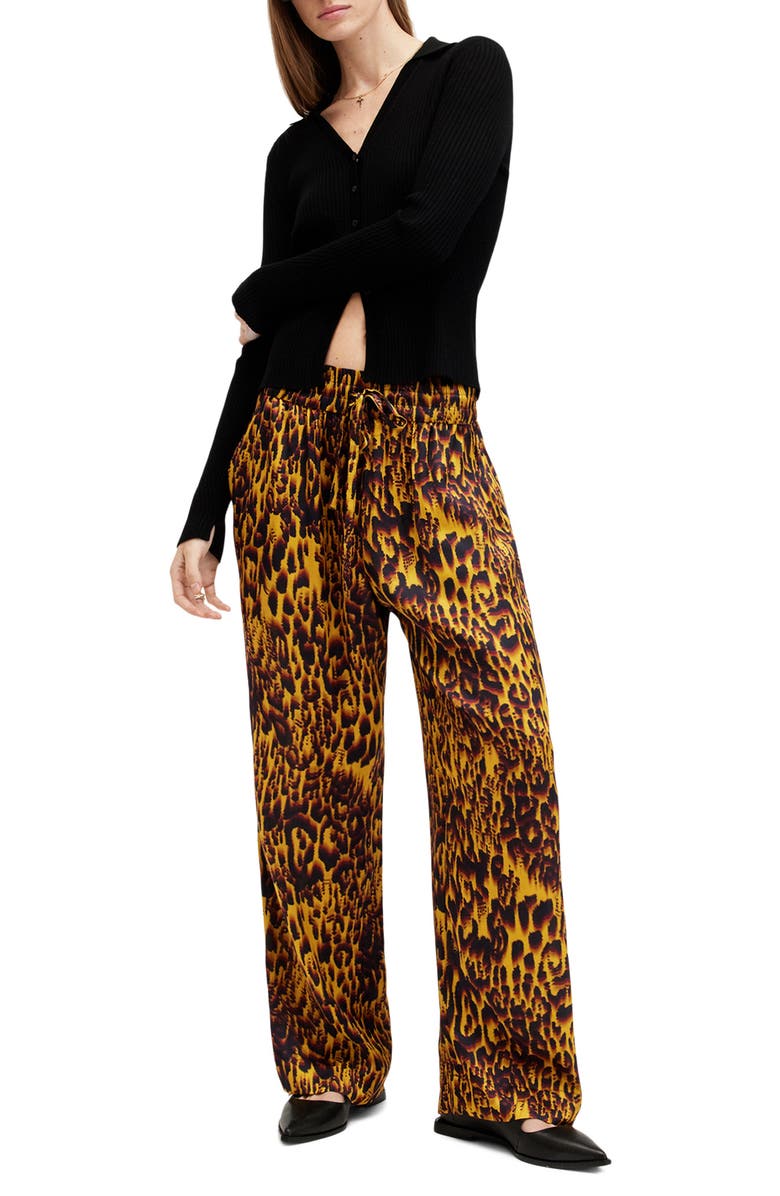 AllSaints Tyler Abstract Print Straight Leg Satin Pants, Alternate, color, 