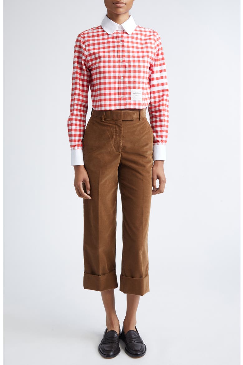 4-Bar Gingham Check Flannel Crop Button-Up Shirt, Alternate, color, RED