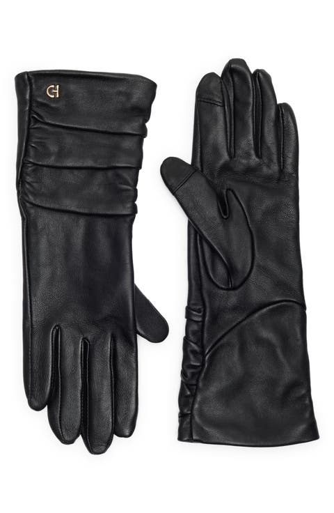Ruched Leather Gloves