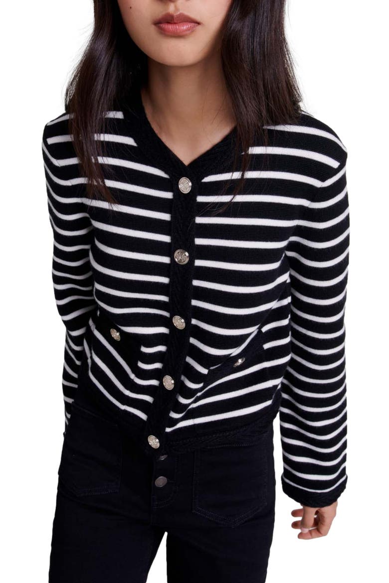 Striped cardigan, Main, color, Black/ecru