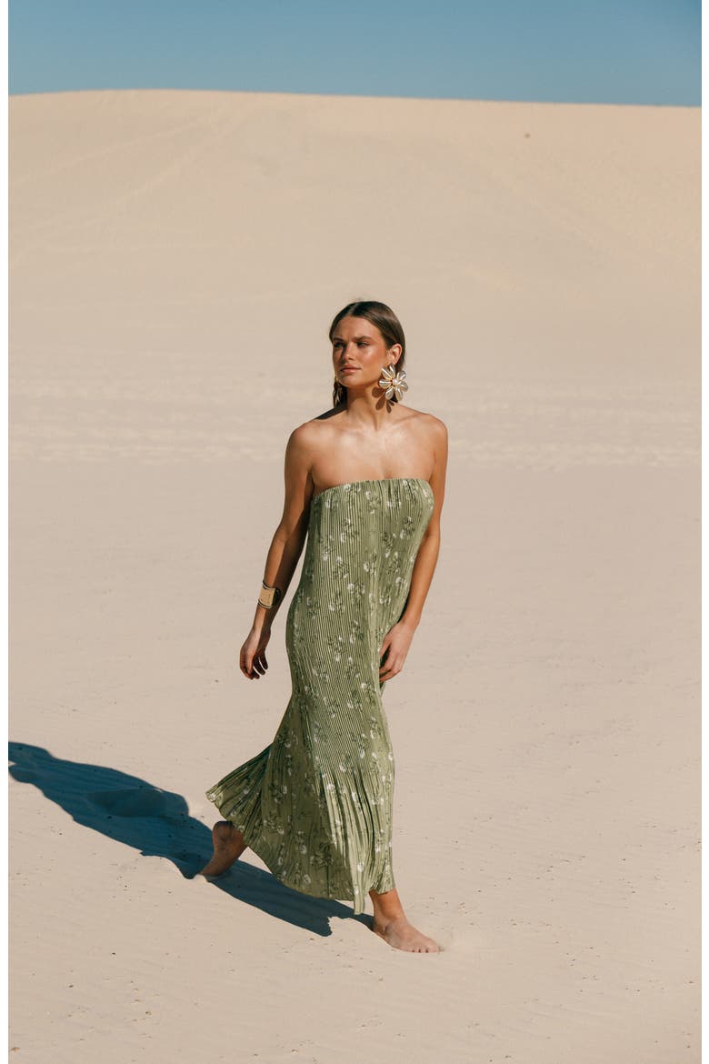 Sylvie Strapless Plissé Dress, Alternate, color, SAGE BOTANICA