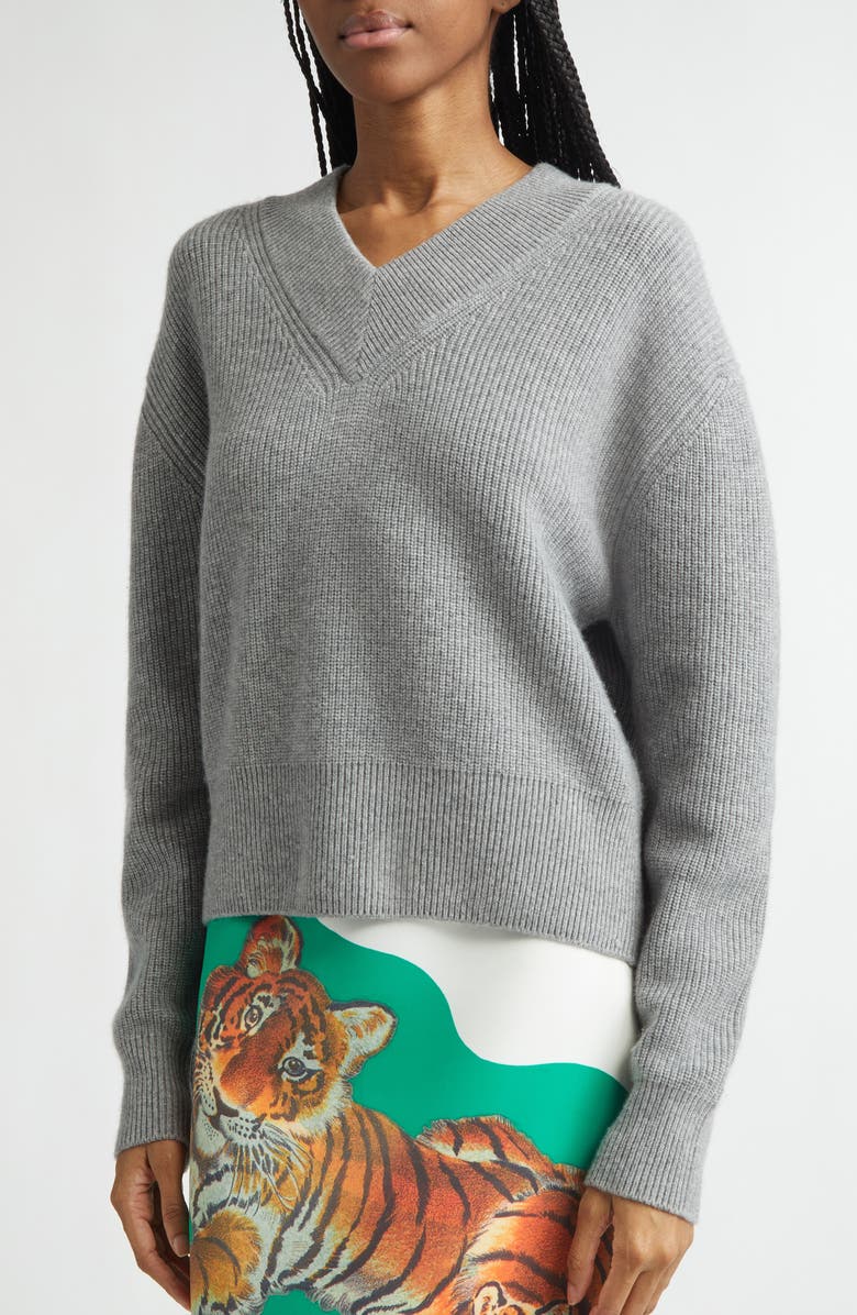 Brandon Maxwell The Maris Cashmere Rib Sweater, Alternate, color, Huskey Grey