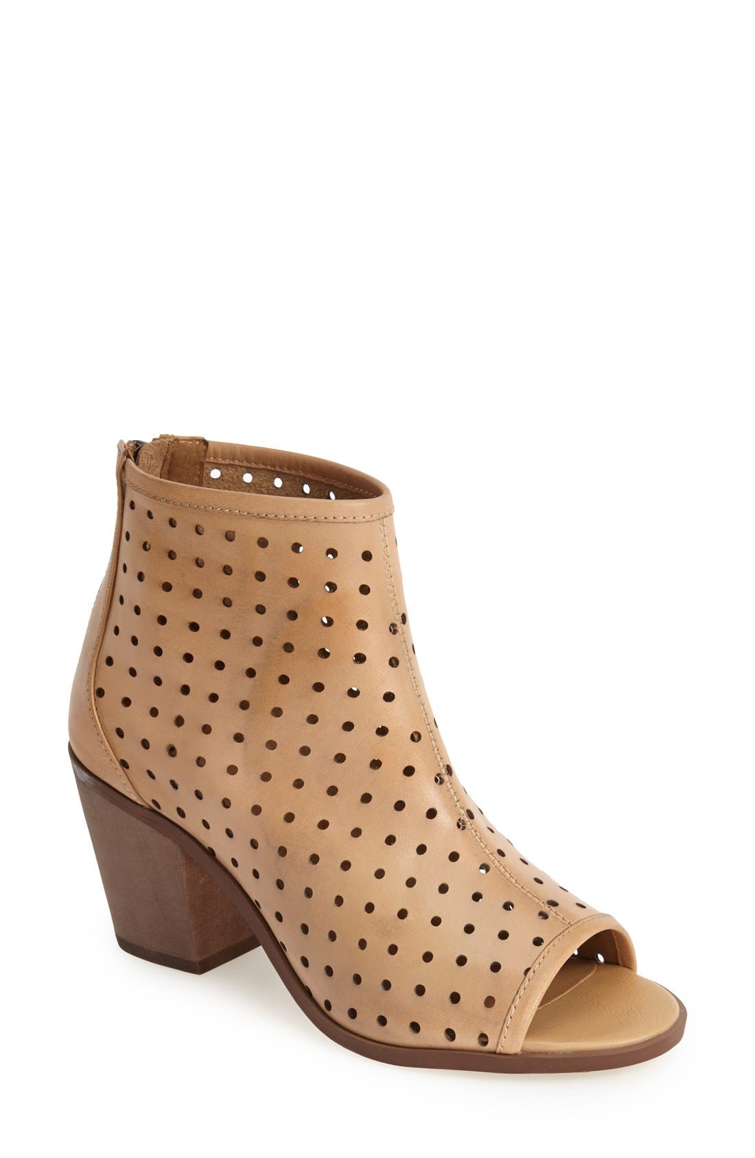 'Kyoto' Perforated Leather Peep Toe Bootie, Main, color, VACHETTA