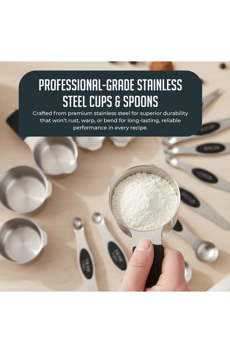 Luminuxe Magnetic Measuring Cups and Spoons Stainless Steel Set, Alternate, color, Silver