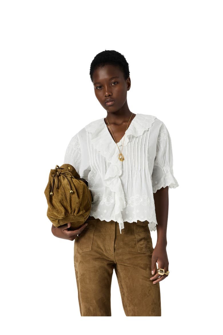 Ceylia Embroidered Ruffle Detail Shirt, Main, color, White