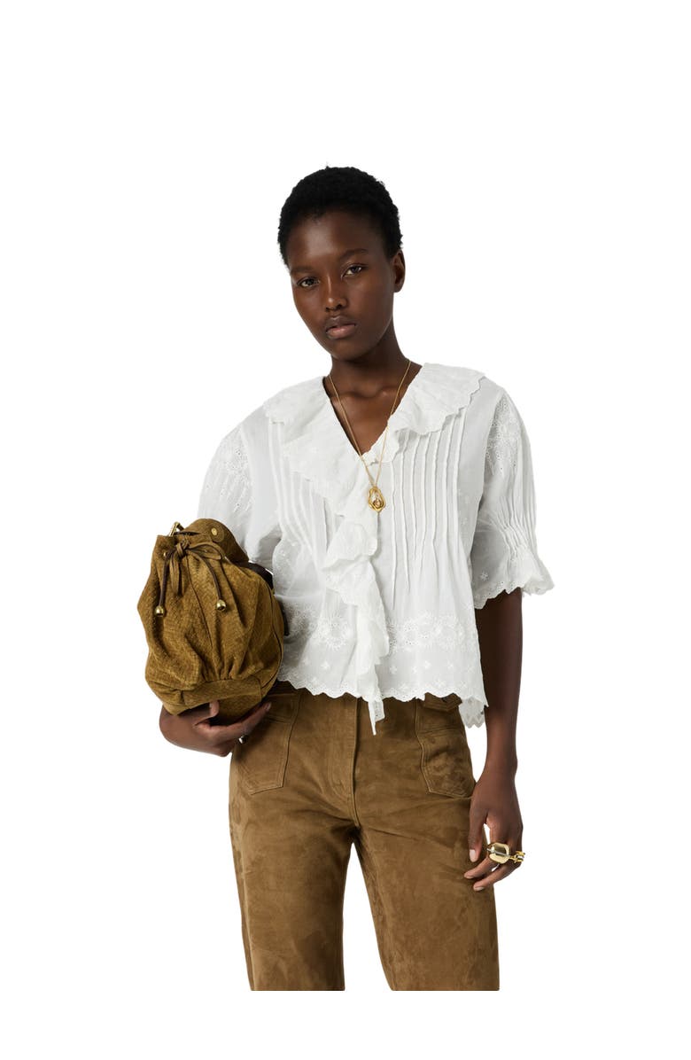 GERARD DAREL Ceylia Embroidered Ruffle Detail Shirt, Main, color, White