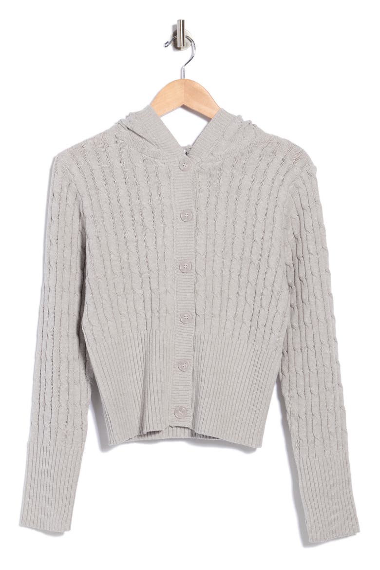 Cable Hoodie Cardigan, Alternate, color, LIGHT GREY HEATHER