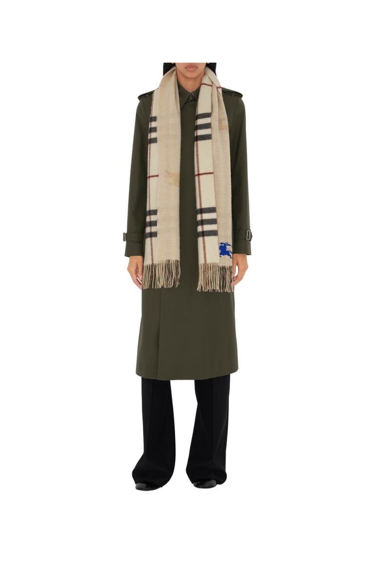 Burberry Reversible EKD Check Cashmere Scarf, Alternate, color, Stone