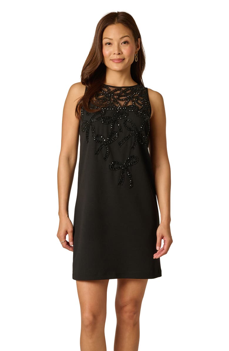 Adrianna Papell Beaded Bow Crepe Shift Dress, Alternate, color, 