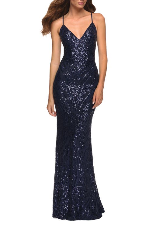 LA FEMME LA FEMME PRINT SEQUIN GOWN