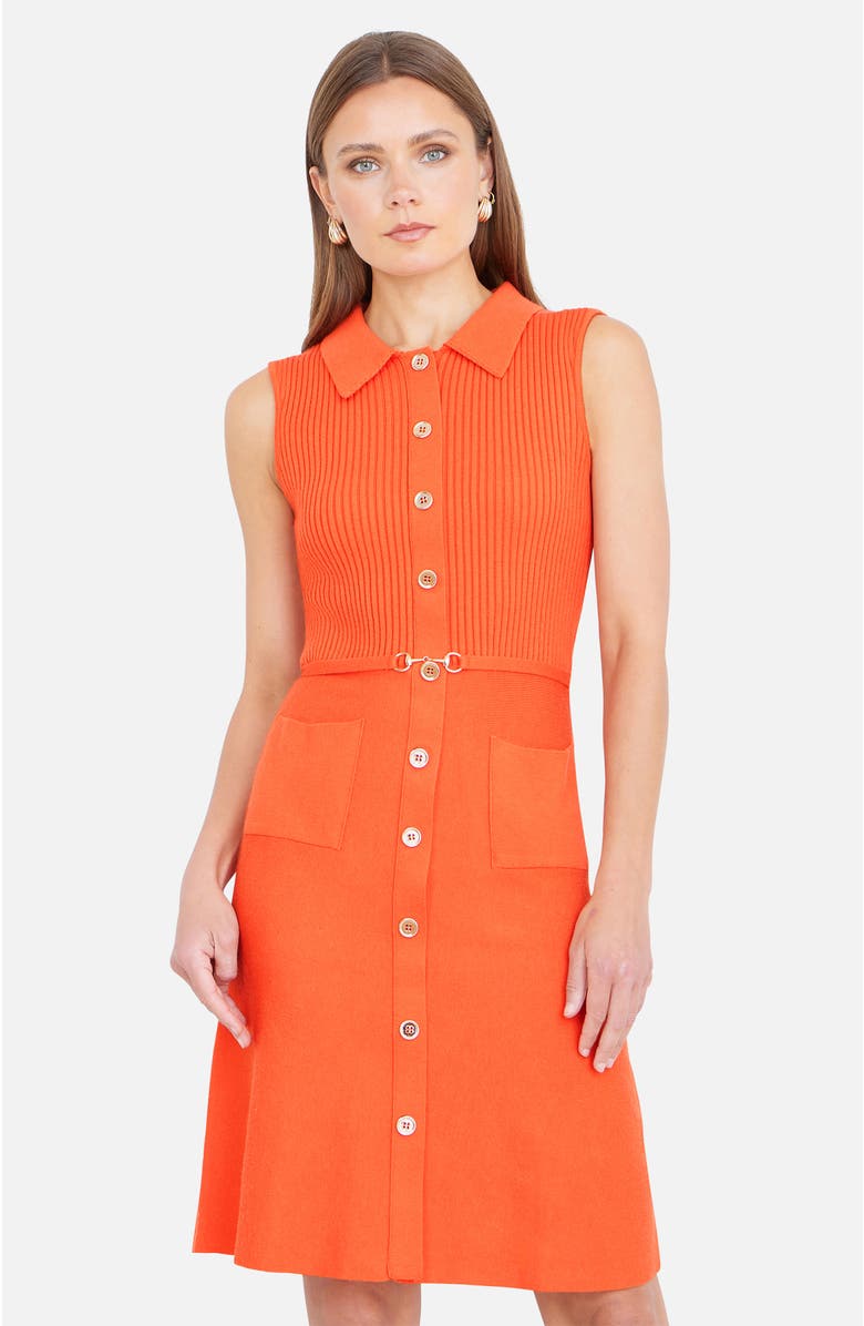Yumi Rib Knitted With Buckle Skater Dress, Alternate, color, Orange