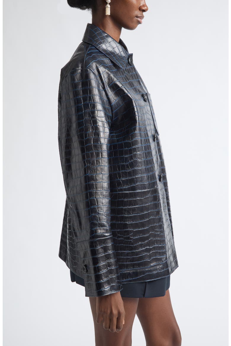 Croc Embossed Leather Jacket, Alternate, color, CROCO