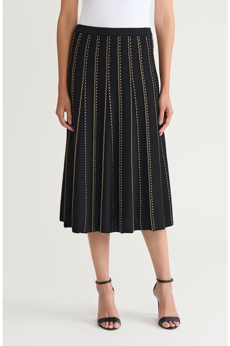 Linear Metallic Knit Midi Skirt, Main, color, BLACK/ GOLD