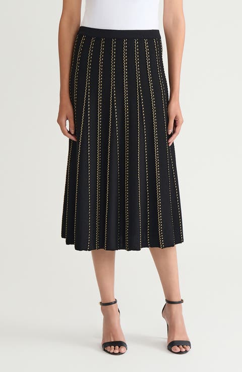 Linear Metallic Knit Midi Skirt