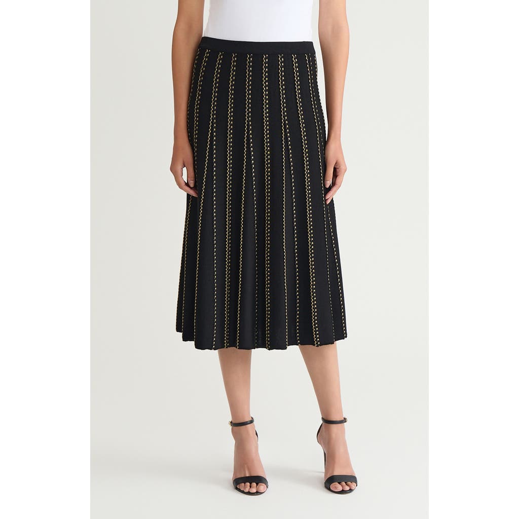 Ming Wang Linear Metallic Knit Midi Skirt In Black