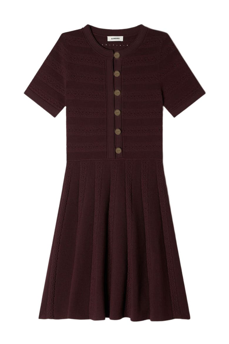 Floral print knit short dress, Alternate, color, Brown