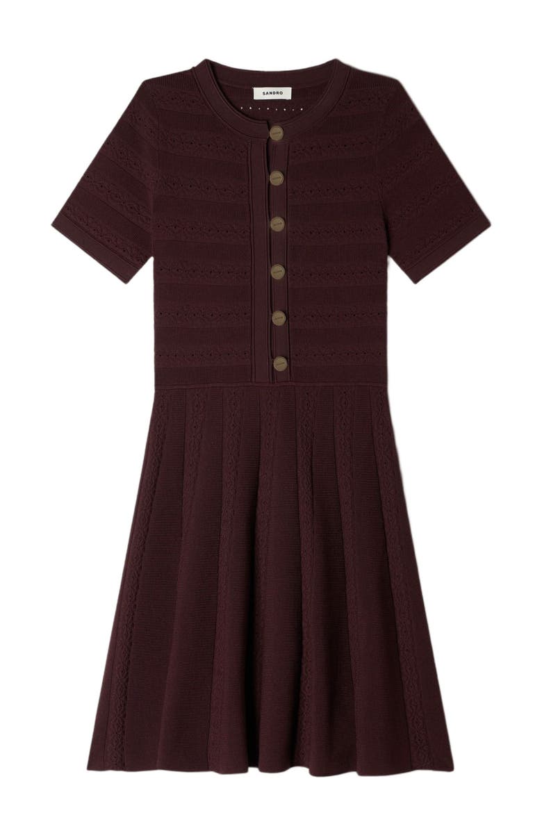 SANDRO Floral print knit short dress, Alternate, color, Brown